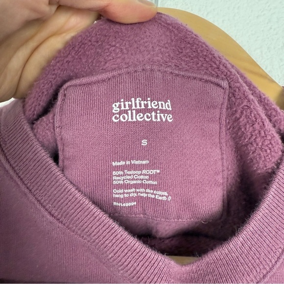 Girlfriend Collective 50/50 Crop Sweatshirt Recycled Organic Cotton Mauve Small - Picture 6 of 8